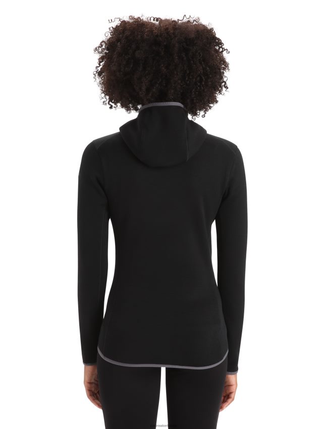 Icebreaker realfleece merino elemental jaka ar rāvējslēdzēju ar kapuci sievietes melns apģērbs 622ZJ885