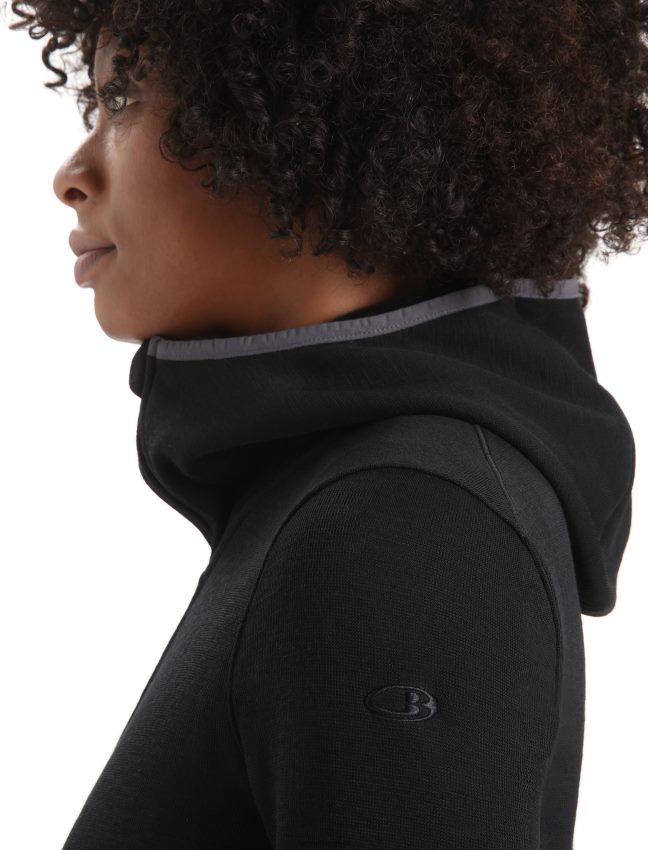 Icebreaker realfleece merino elemental jaka ar rāvējslēdzēju ar kapuci sievietes melns apģērbs 622ZJ885