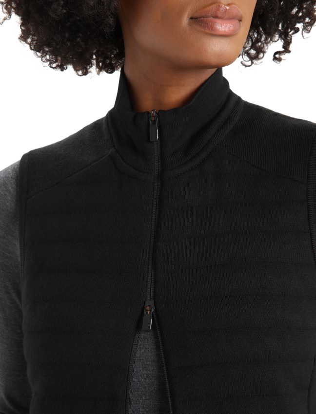 Icebreaker zoneknit merino izolēta veste sievietes melns apģērbs 622ZJ684