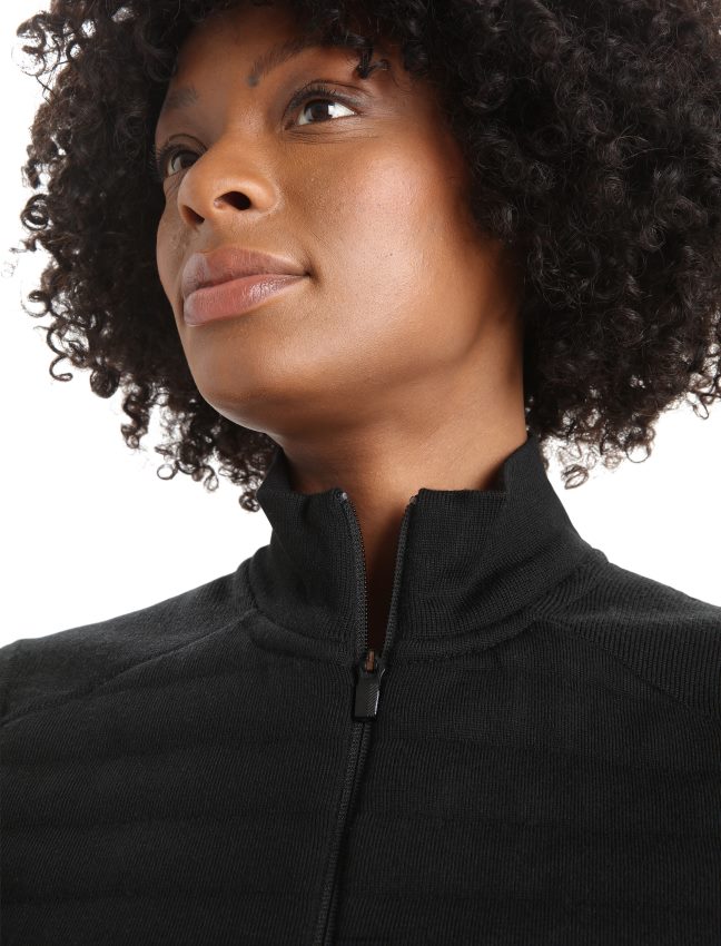 Icebreaker zoneknit merino izolēta veste sievietes melns apģērbs 622ZJ684