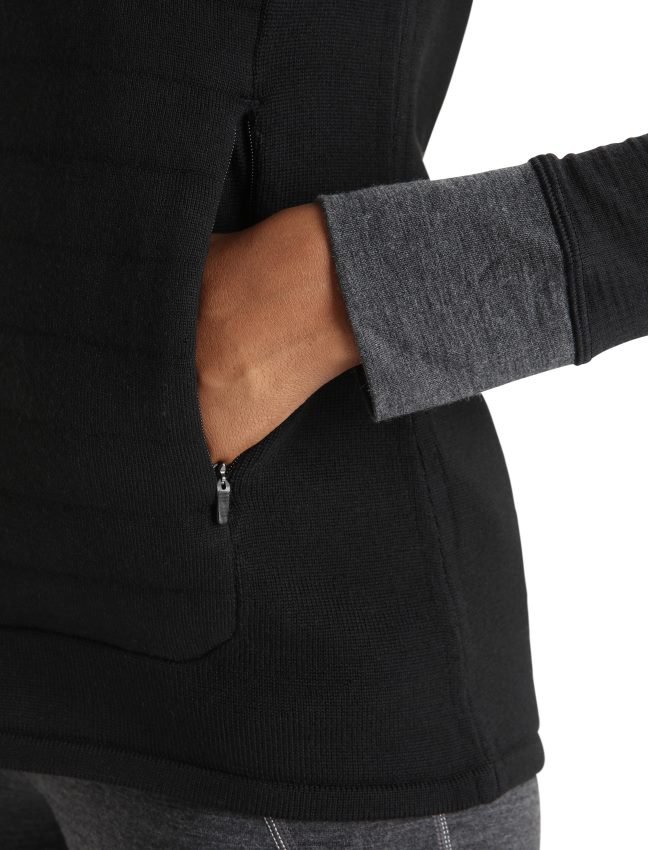 Icebreaker zoneknit merino izolēta veste sievietes melns apģērbs 622ZJ684