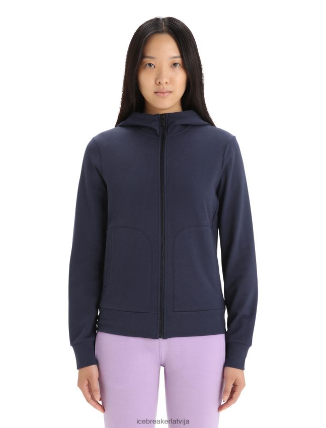 Icebreaker merino central classic kapuci ar garām piedurknēm ar rāvējslēdzēju sievietes pusnakts flote apģērbs 622ZJ703
