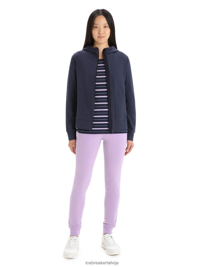 Icebreaker merino central classic kapuci ar garām piedurknēm ar rāvējslēdzēju sievietes pusnakts flote apģērbs 622ZJ703