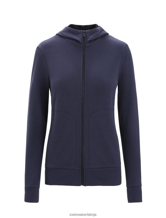 Icebreaker merino central classic kapuci ar garām piedurknēm ar rāvējslēdzēju sievietes pusnakts flote apģērbs 622ZJ703