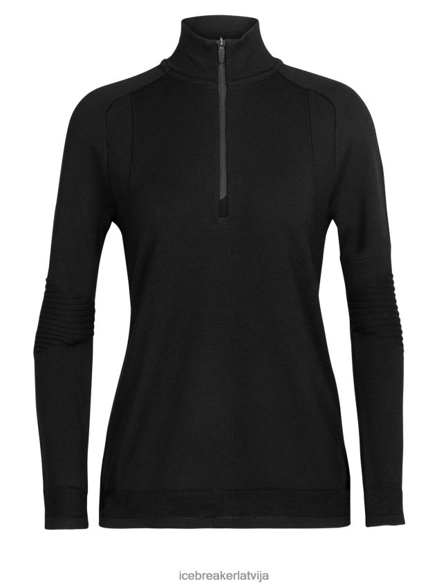 Icebreaker zoneknit merino garām piedurknēm pusrāvējslēdzējs sievietes melns apģērbs 622ZJ724