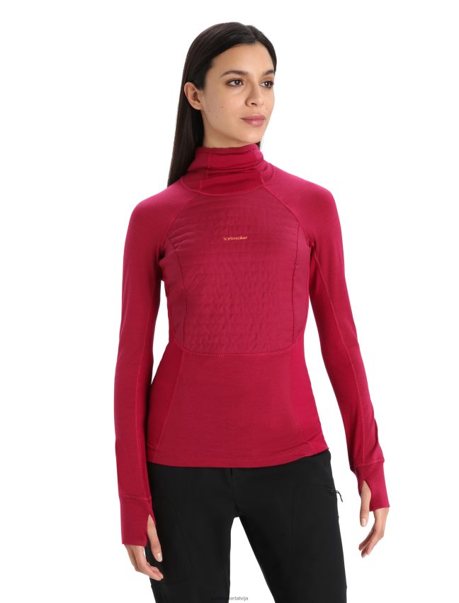 Icebreaker zoneknit merino izolēts termo kapuci ar garām piedurknēm sievietes ķirsis apģērbs 622ZJ890