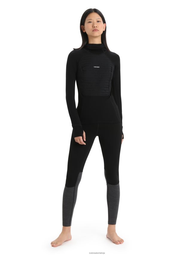 Icebreaker zoneknit merino izolēts termo kapuci ar garām piedurknēm sievietes melns apģērbs 622ZJ597