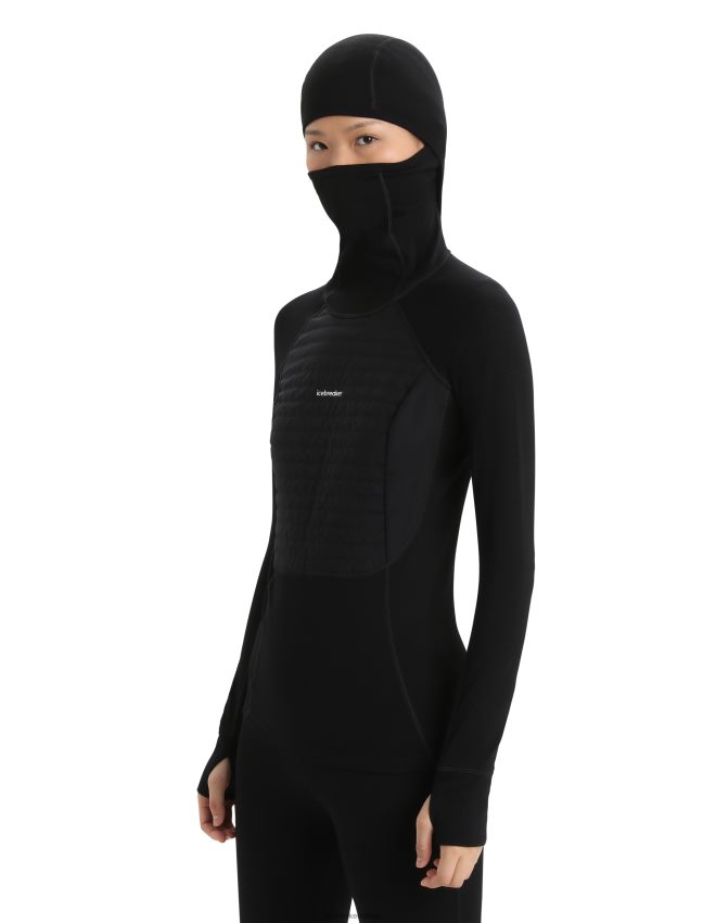 Icebreaker zoneknit merino izolēts termo kapuci ar garām piedurknēm sievietes melns apģērbs 622ZJ597
