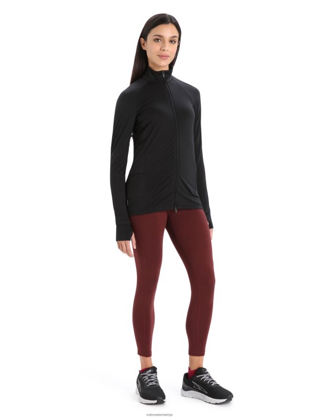 Icebreaker zoneknit merino jaka ar rāvējslēdzēju ar garām piedurknēm sievietes melns apģērbs 622ZJ718
