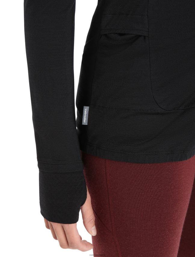 Icebreaker zoneknit merino jaka ar rāvējslēdzēju ar garām piedurknēm sievietes melns apģērbs 622ZJ718