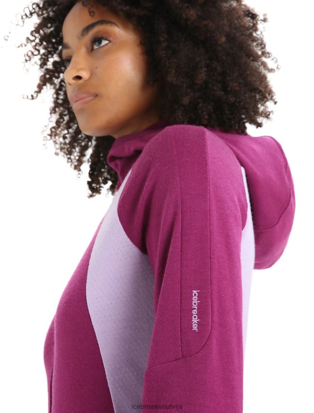 Icebreaker zoneknit merino kapuci ar garām piedurknēm ar rāvējslēdzēju sievietes iet ogu/violetais skatiens apģērbs 622ZJ713