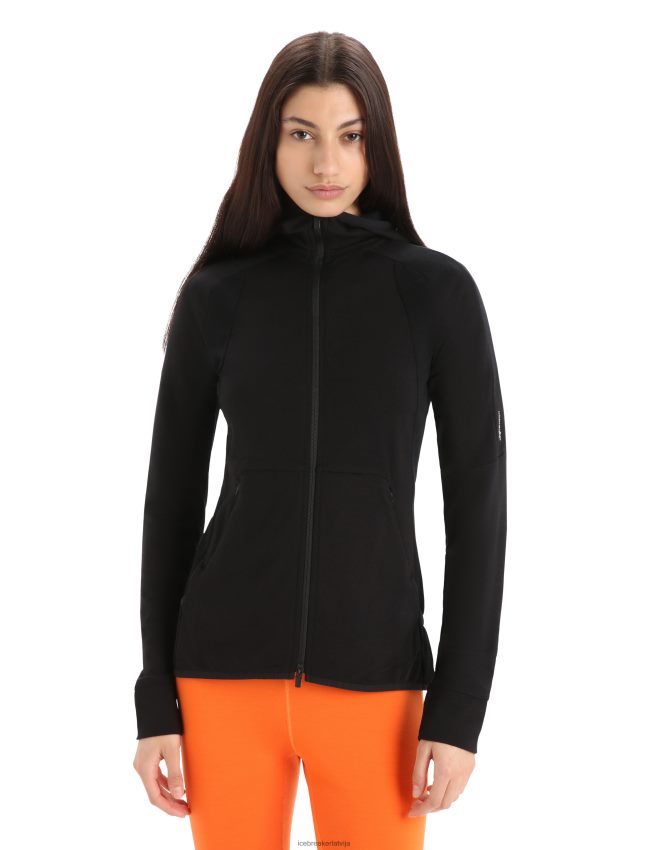 Icebreaker zoneknit merino kapuci ar garām piedurknēm ar rāvējslēdzēju sievietes melns apģērbs 622ZJ712