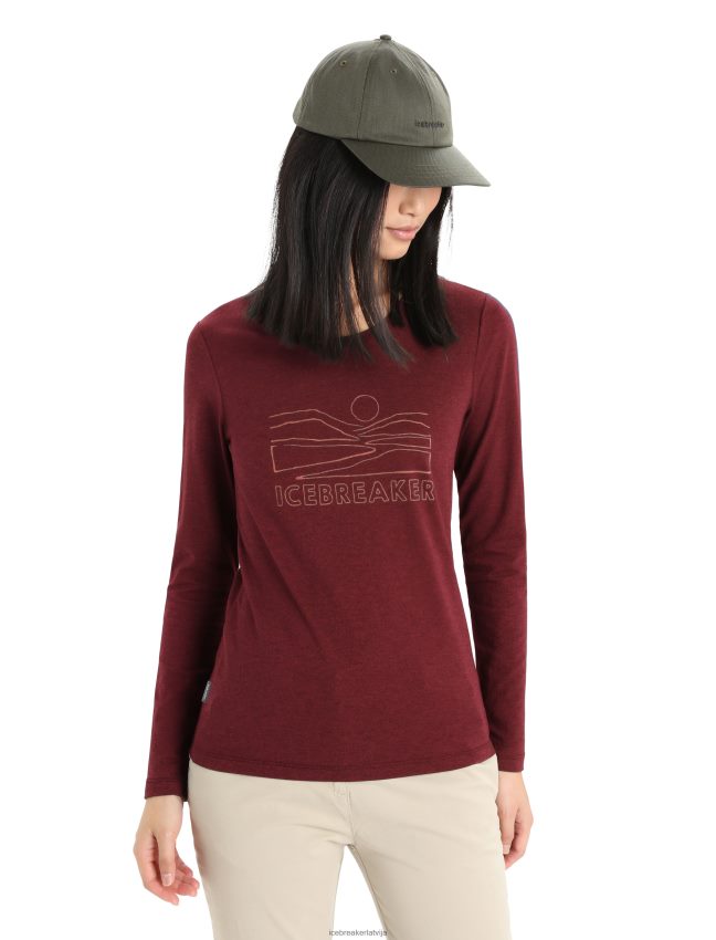 Icebreaker merino central classic t-krekls ar garām piedurknēm saulriets sievietes espresso apģērbs 622ZJ849