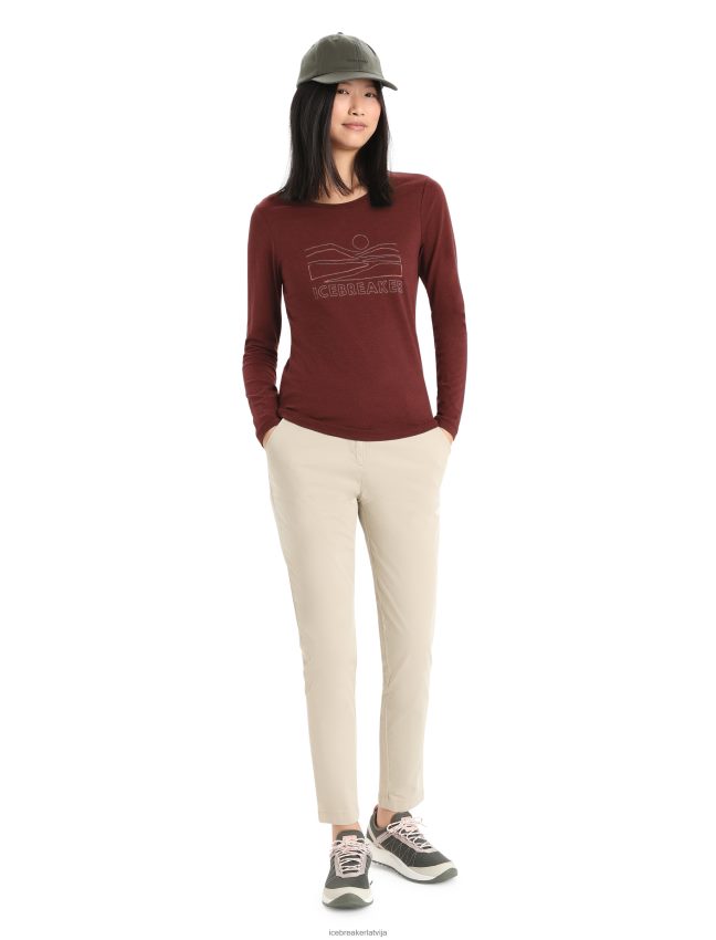 Icebreaker merino central classic t-krekls ar garām piedurknēm saulriets sievietes espresso apģērbs 622ZJ849