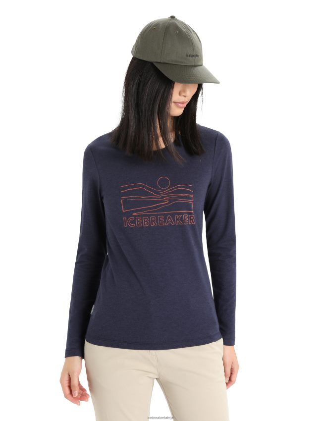 Icebreaker merino central classic t-krekls ar garām piedurknēm saulriets sievietes pusnakts flote apģērbs 622ZJ850