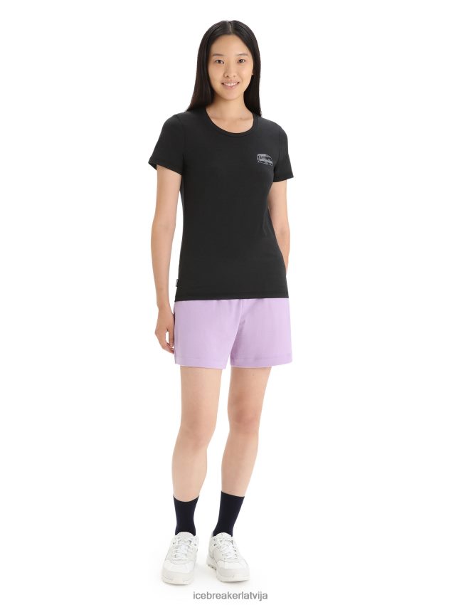 Icebreaker merino central classic t-krekls ar īsām piedurknēm karavāna dzīve sievietes melns apģērbs 622ZJ662