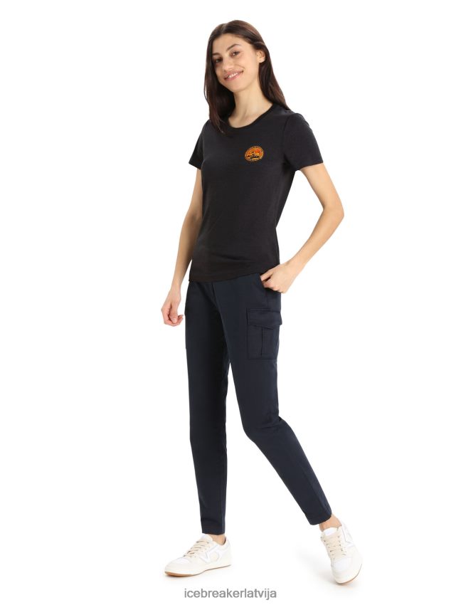 Icebreaker merino central classic t-krekls ar īsām piedurknēm pāriet uz dabisko kalnu sievietes melns apģērbs 622ZJ831