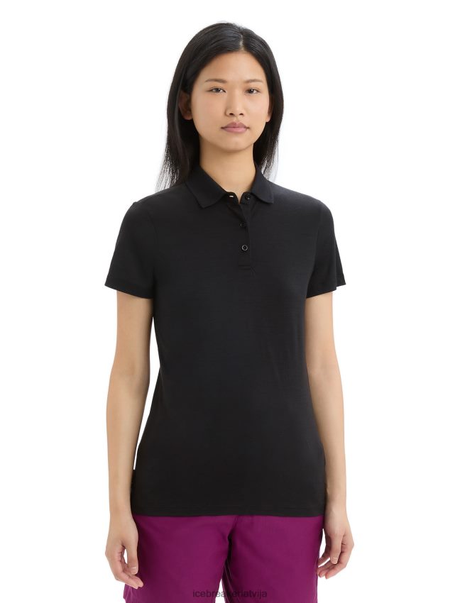 Icebreaker merino tech lite ii polo ar īsām piedurknēm sievietes melns apģērbs 622ZJ635
