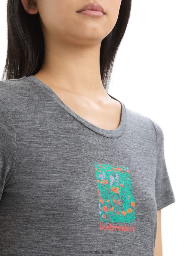 Icebreaker merino tech lite ii t-krekls ar īsām piedurknēm wildflower bloom sievietes smilšakmens virši apģērbs 622ZJ646