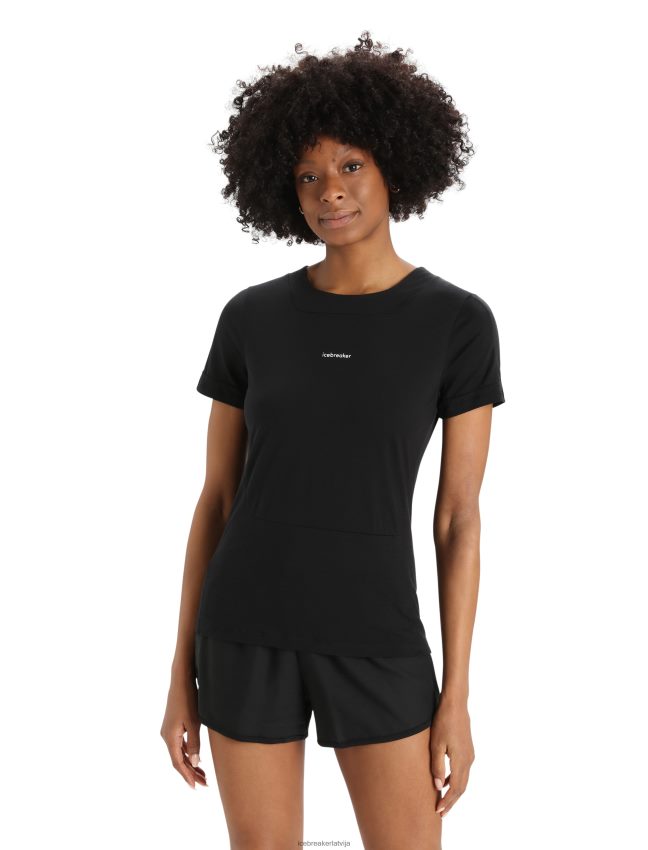 Icebreaker zoneknit merino t-krekls ar īsām piedurknēm ar šķēlumu aizmugurē sievietes melns apģērbs 622ZJ798