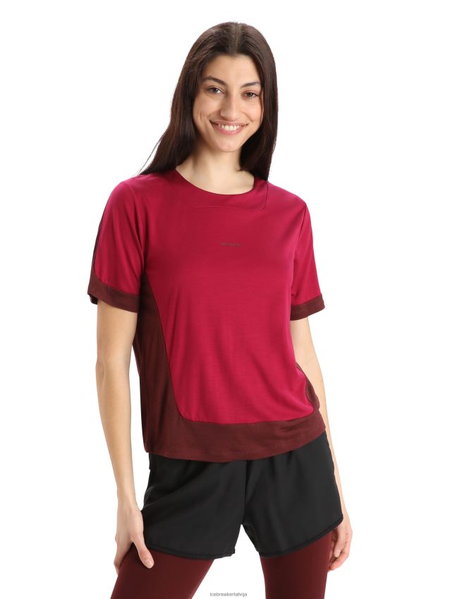 Icebreaker zoneknit merino t-krekls ar īsām piedurknēm sievietes ķirsis/espresso apģērbs 622ZJ892