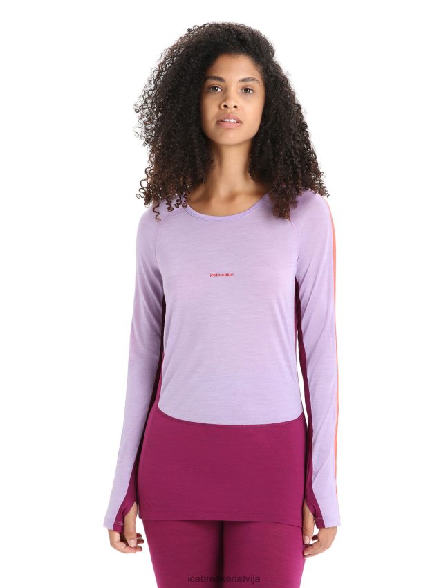 Icebreaker 125 zoneknit merino garām piedurknēm crewe termo tops sievietes violets skatiens/iet ogot apģērbs 622ZJ591