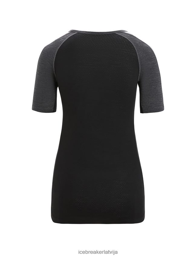 Icebreaker 125 zoneknit merino termo tops ar īsām piedurknēm sievietes strūklas virši/melns apģērbs 622ZJ588