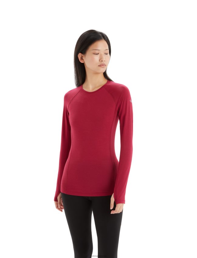 Icebreaker bodyfitzone merino 150 zonas garās piedurknes crewe termo tops sievietes ķirsis apģērbs 622ZJ795