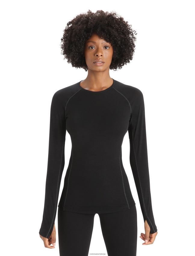 Icebreaker bodyfitzone merino 150 zonas garās piedurknes crewe termo tops sievietes melns apģērbs 622ZJ794