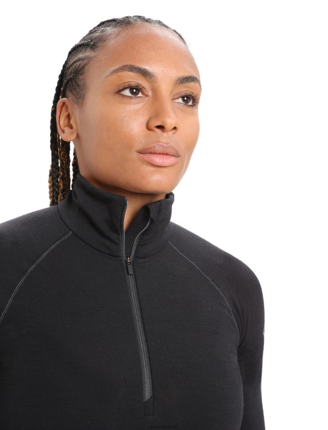 Icebreaker bodyfitzone merino 200 zonas termiski garām piedurknēm puse ar rāvējslēdzēju sievietes melns apģērbs 622ZJ805