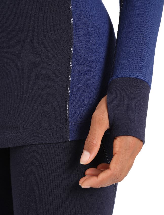 Icebreaker bodyfitzone merino 260 zonas termo tops ar garām piedurknēm ar pusi rāvējslēdzēju sievietes pusnakts flote/karaliskā flote apģērbs 622ZJ846