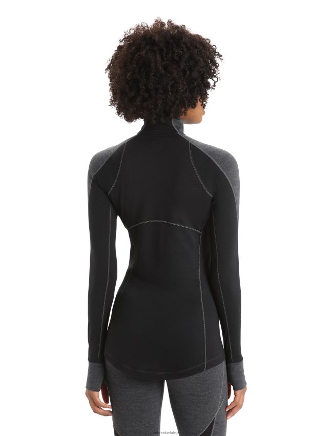 Icebreaker bodyfitzone merino 260 zonas termo tops ar garām piedurknēm ar pusi rāvējslēdzēju sievietes strūklas virši/melns apģērbs 622ZJ845