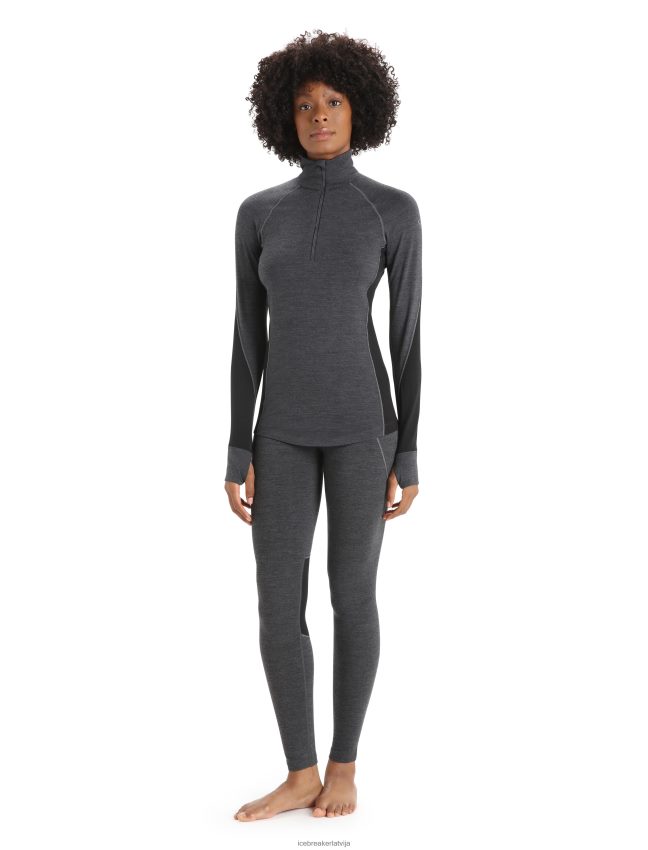 Icebreaker bodyfitzone merino 260 zonas termo tops ar garām piedurknēm ar pusi rāvējslēdzēju sievietes strūklas virši/melns apģērbs 622ZJ845