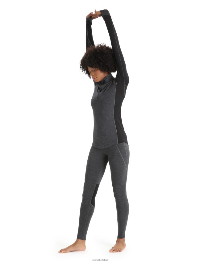 Icebreaker bodyfitzone merino 260 zonas termo tops ar garām piedurknēm ar pusi rāvējslēdzēju sievietes strūklas virši/melns apģērbs 622ZJ845