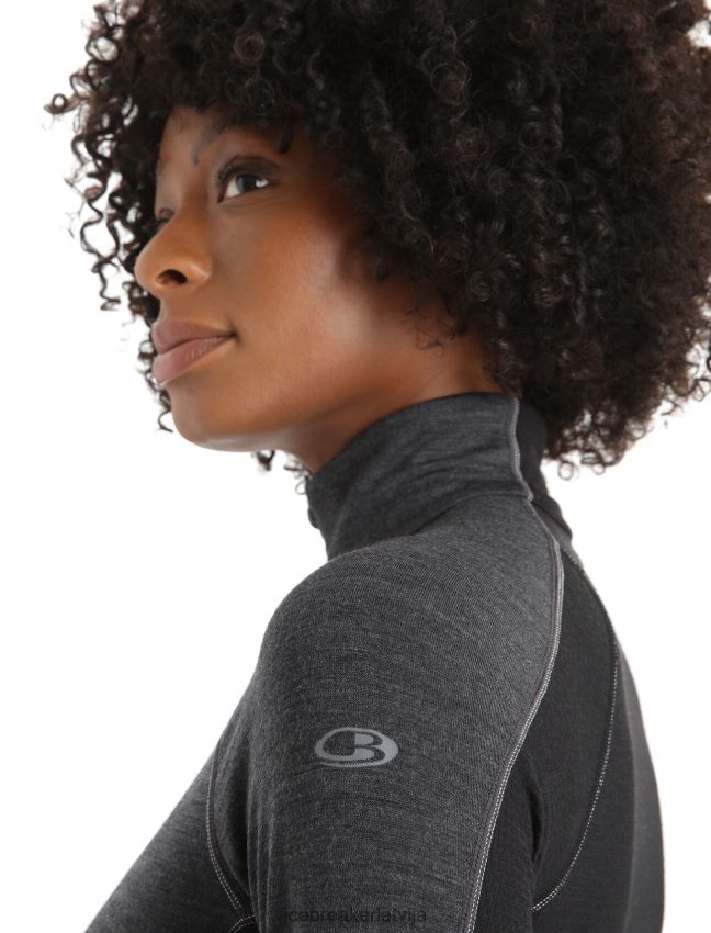 Icebreaker bodyfitzone merino 260 zonas termo tops ar garām piedurknēm ar pusi rāvējslēdzēju sievietes strūklas virši/melns apģērbs 622ZJ845