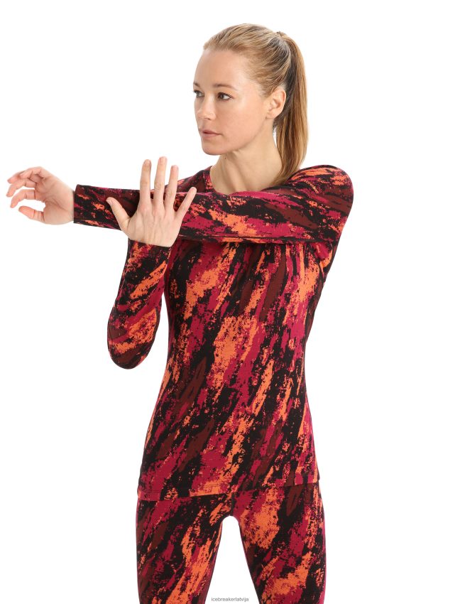 Icebreaker merino 250 vertex long sleeve crewe termiskais top nogulumiežu sievietes ķirsis/zibspuldze apģērbs 622ZJ829