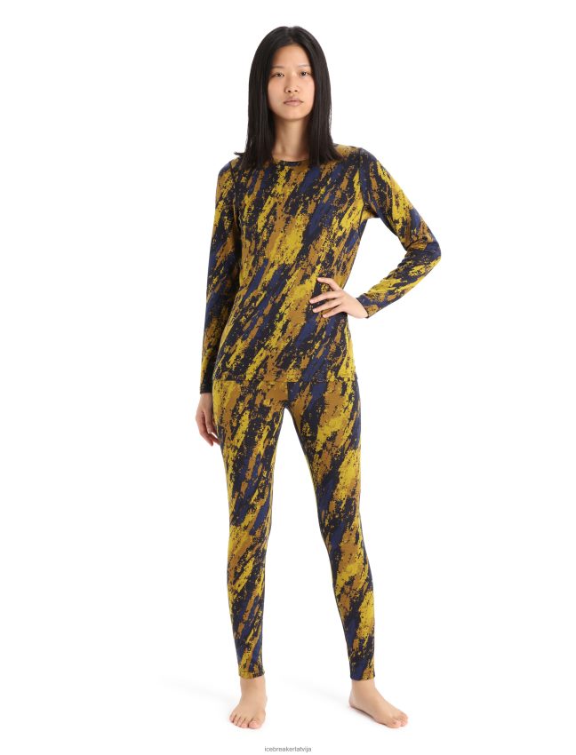 Icebreaker merino 250 vertex long sleeve crewe termiskais top nogulumiežu sievietes klusais zelts/krustnagliņa apģērbs 622ZJ830
