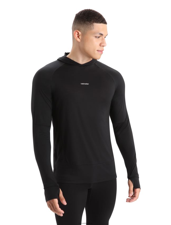 Icebreaker cool-lite merino kapuci ar garām piedurknēm vīriešiem melns apģērbs 622ZJ192