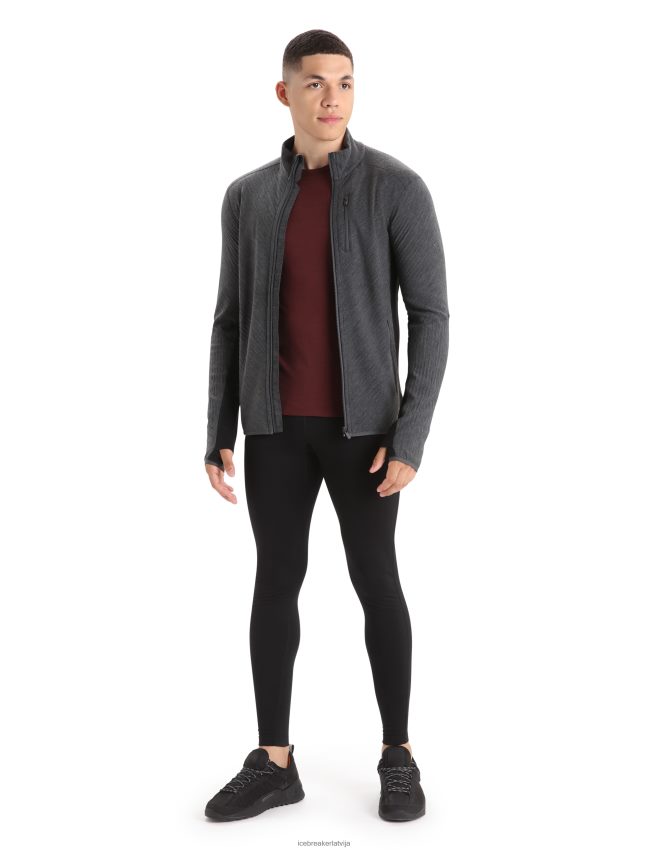 Icebreaker realfleece merino descender jaka ar rāvējslēdzēju ar garām piedurknēm vīriešiem strūklas virši/melns apģērbs 622ZJ225