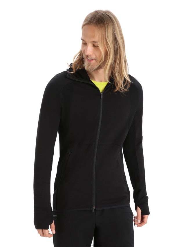 Icebreaker zoneknit merino kapuci ar garām piedurknēm ar rāvējslēdzēju vīriešiem melns apģērbs 622ZJ218