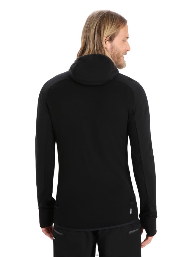 Icebreaker zoneknit merino kapuci ar garām piedurknēm ar rāvējslēdzēju vīriešiem melns apģērbs 622ZJ218