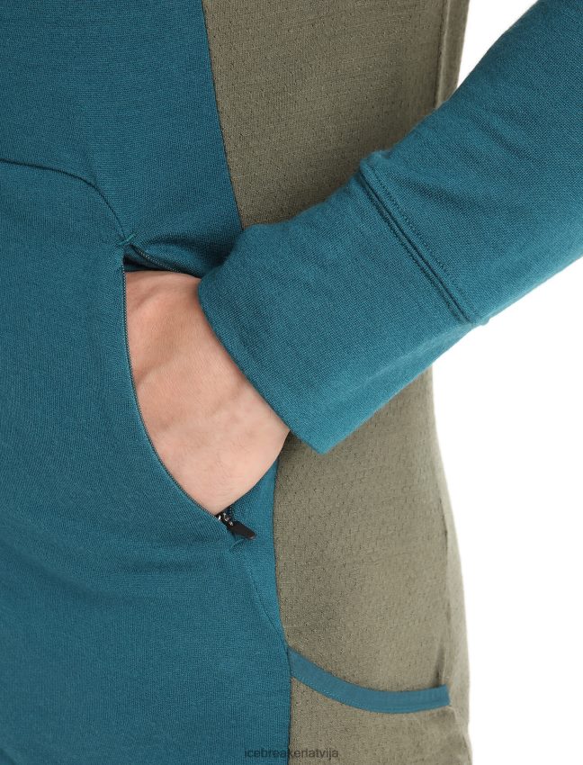 Icebreaker zoneknit merino kapuci ar garām piedurknēm ar rāvējslēdzēju vīriešiem zaļa godība/loden apģērbs 622ZJ219