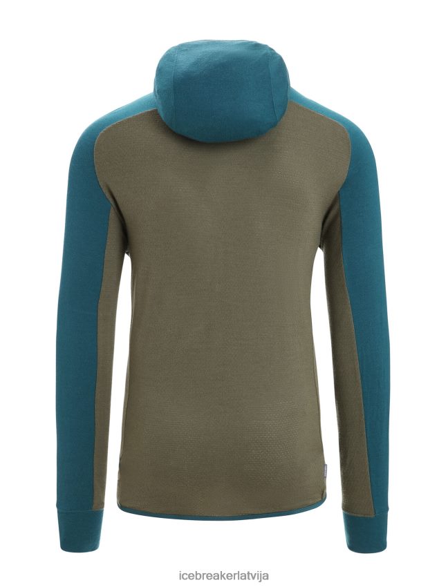 Icebreaker zoneknit merino kapuci ar garām piedurknēm ar rāvējslēdzēju vīriešiem zaļa godība/loden apģērbs 622ZJ219