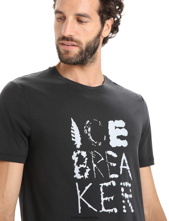 Icebreaker Tencel kokvilnas t-krekls ar īsām piedurknēm dabīgs logotips vīriešiem melns apģērbs 622ZJ88