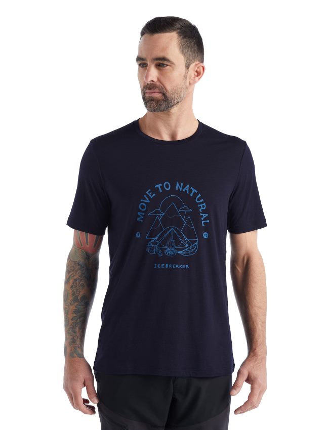 Icebreaker merino tech lite ii t-krekla nojumes kemperis ar īsām piedurknēm vīriešiem pusnakts flote apģērbs 622ZJ489