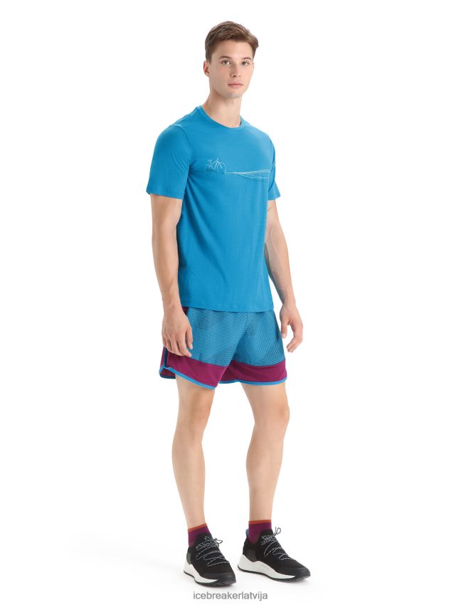 Icebreaker merino tech lite ii t-krekls ar īsām piedurknēm kadences ceļi vīriešiem ģeogrāfiski zils apģērbs 622ZJ57