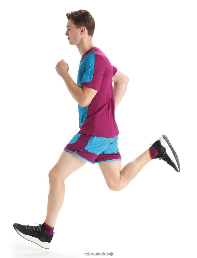 Icebreaker zoneknit merino īsām piedurknēm t-krekls ģeodēzisks vīriešiem geo blue/go berry apģērbs 622ZJ63