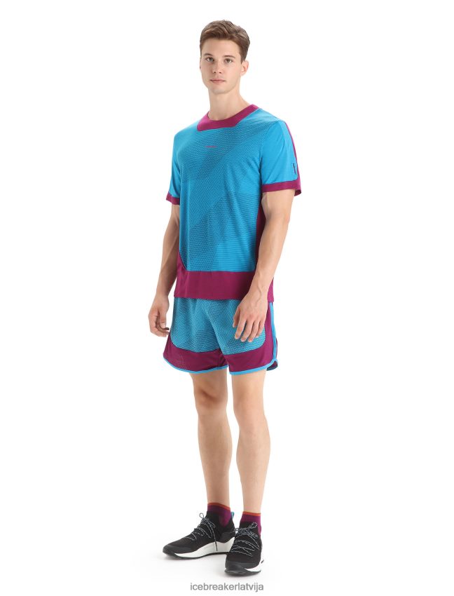 Icebreaker zoneknit merino īsām piedurknēm t-krekls ģeodēzisks vīriešiem geo blue/go berry apģērbs 622ZJ63