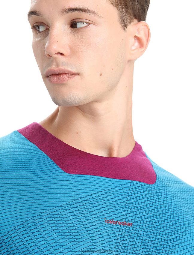 Icebreaker zoneknit merino īsām piedurknēm t-krekls ģeodēzisks vīriešiem geo blue/go berry apģērbs 622ZJ63