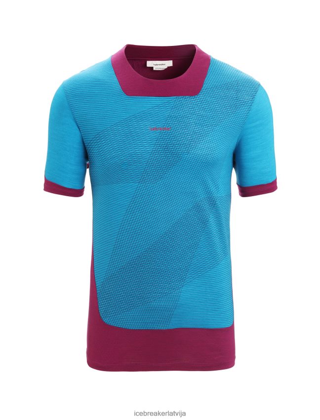 Icebreaker zoneknit merino īsām piedurknēm t-krekls ģeodēzisks vīriešiem geo blue/go berry apģērbs 622ZJ63